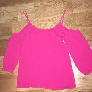 pink off the shoulder shirt